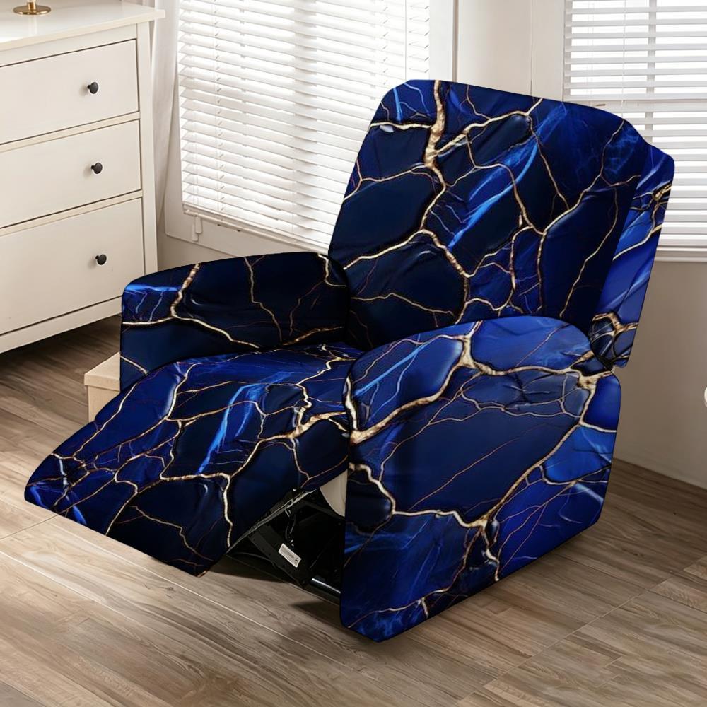 TEMU Navy Gilded Fluid Marble Recliner Slipcover, Ideal For , Luxury Apartment And Machine Washable Stretch Fabric Adds Elegant Light- Decorative
