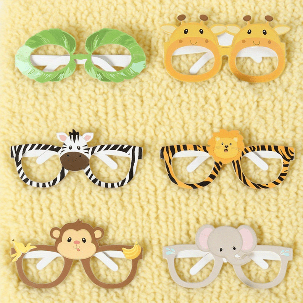 Image of 6pcs Animal-themed Party Masks, Birthday Party Decorations, Animal Cartoon Party Glasses Frame Decorations, Photo Props