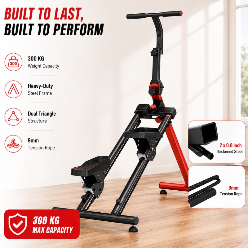 Image of 3-in-1 Full Machine For Home Gym, Adjustable Resistance Climber Stepper For Climbing, Hiking & Ski Training, Xxl Anti-slip Pedals, Adjustable Handlebar, Foldable Exercise Equipment.