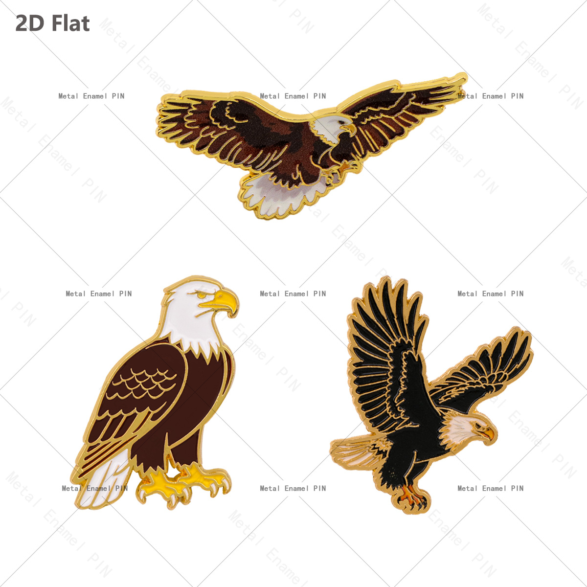 TEMU Ensemble de 3 pin's émaillés 2D plat Aigle Américain, Aigle Américain patriotique debout et en vol, Broche de revers en métal, Chapeau, Sac à