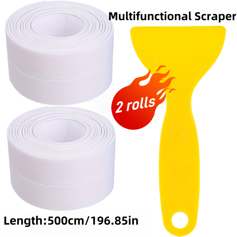 E-shop 2 Rollen - 1,5 x 196,85 Zoll wasserdichtes & feuchtigkeitsbeständiges Klebeband mit Mehrzweck-Schaber, ideal für Küchen- Badezimmerdichtungen,
