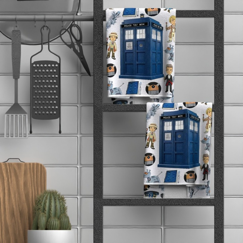 

2pcs Cartoon Towel Set - , Polyester Kitchen & Bathroom Towels - Perfect Gift For Whovians & Cartoon Fans - For Home Decor