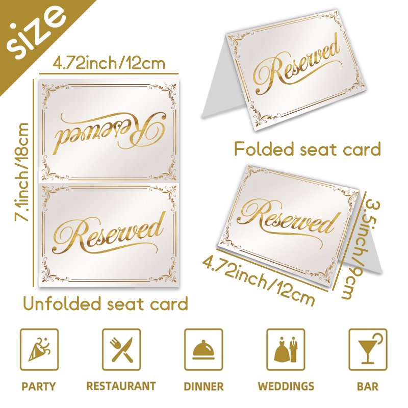 TEMU 20pcs Elegant Double-sided Reserved Table Signs Suitable For Weddings, Parties - Glossy Table Number Cards With Reserved Seating Signs, Wedding