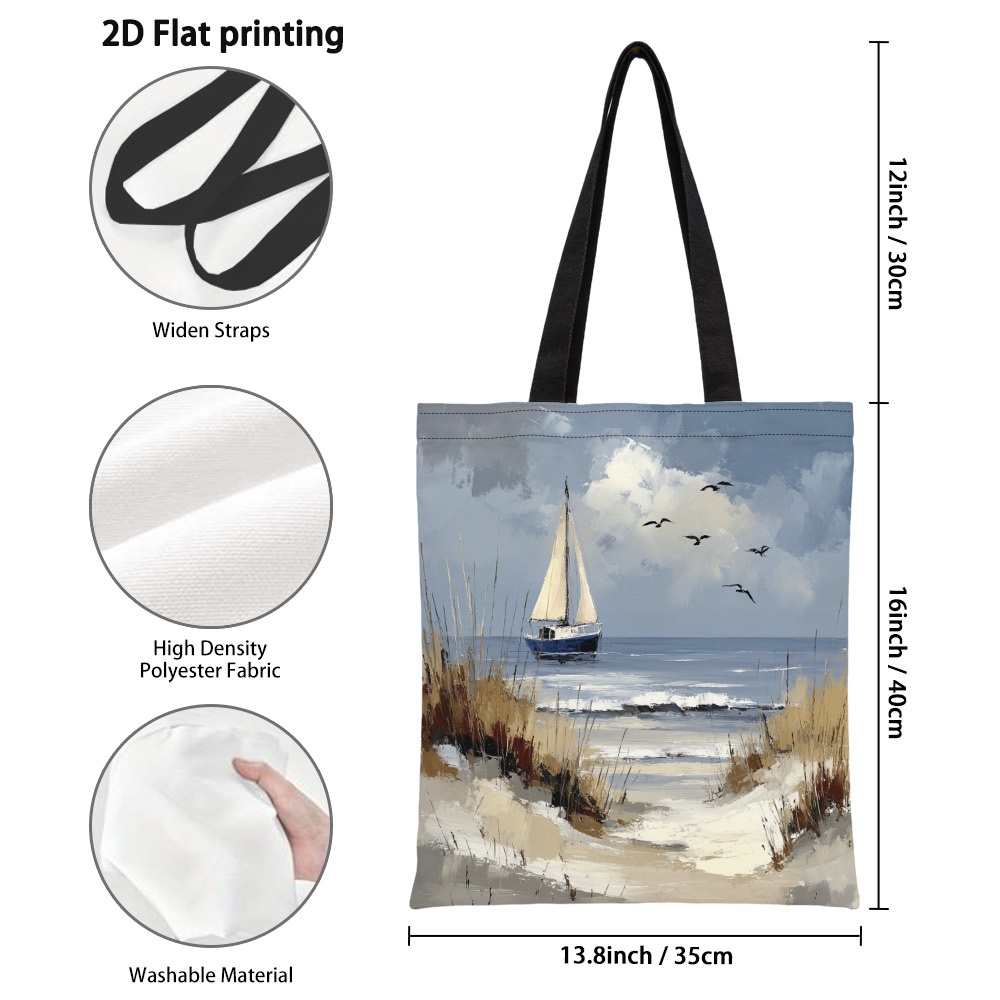TEMU 1 borsa tote elegante con motivo barca a vela sulla costa - Borse della riutilizzabili spaziose con tracolla fissa, borsa versatile per lavoro,
