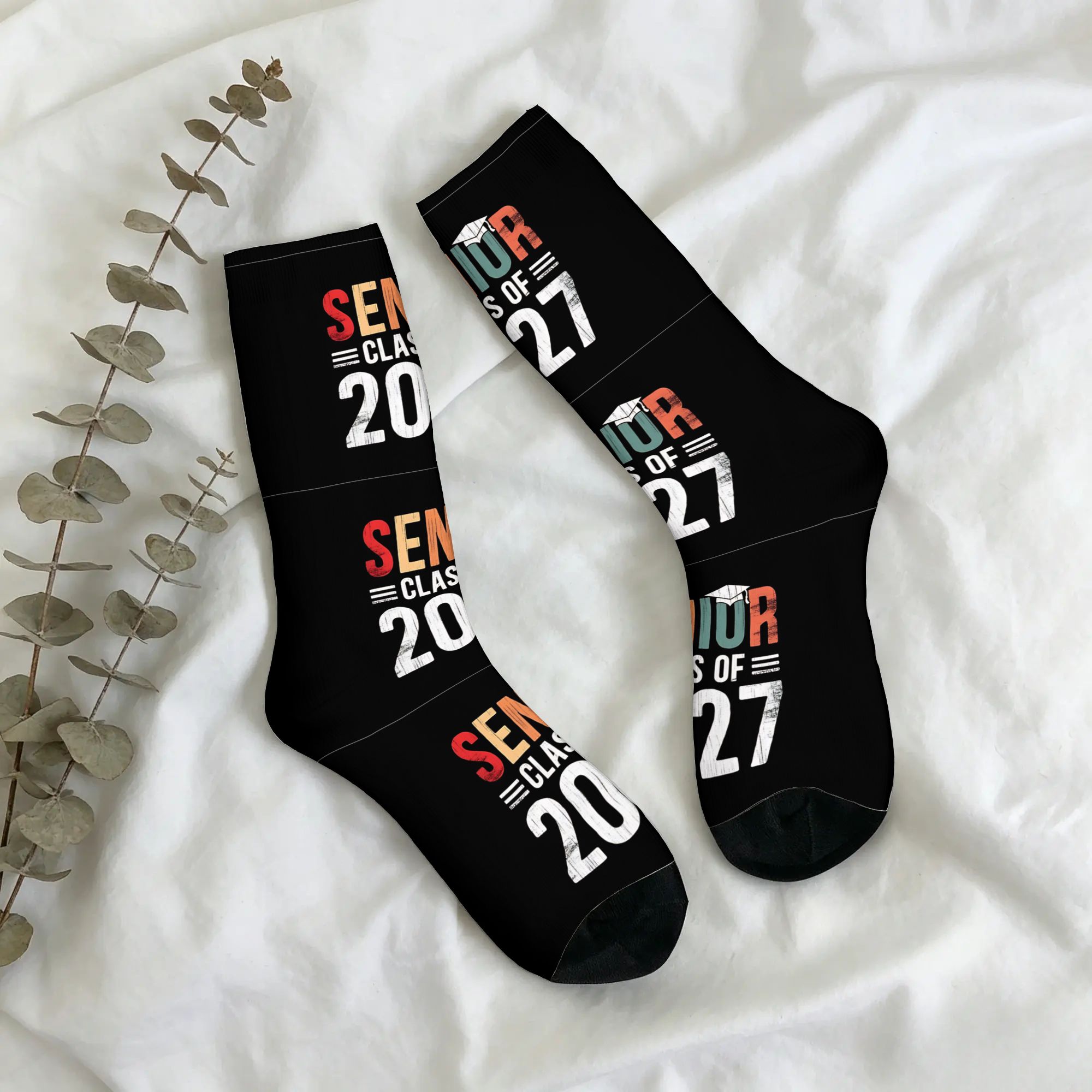 TEMU 1 Pair Hip Hop Retro Of 2027 Vintage Retro Graduation Classic Aesthetic Crazy Men's Compression Socks Unisex Street Style Seamless Printed Funny