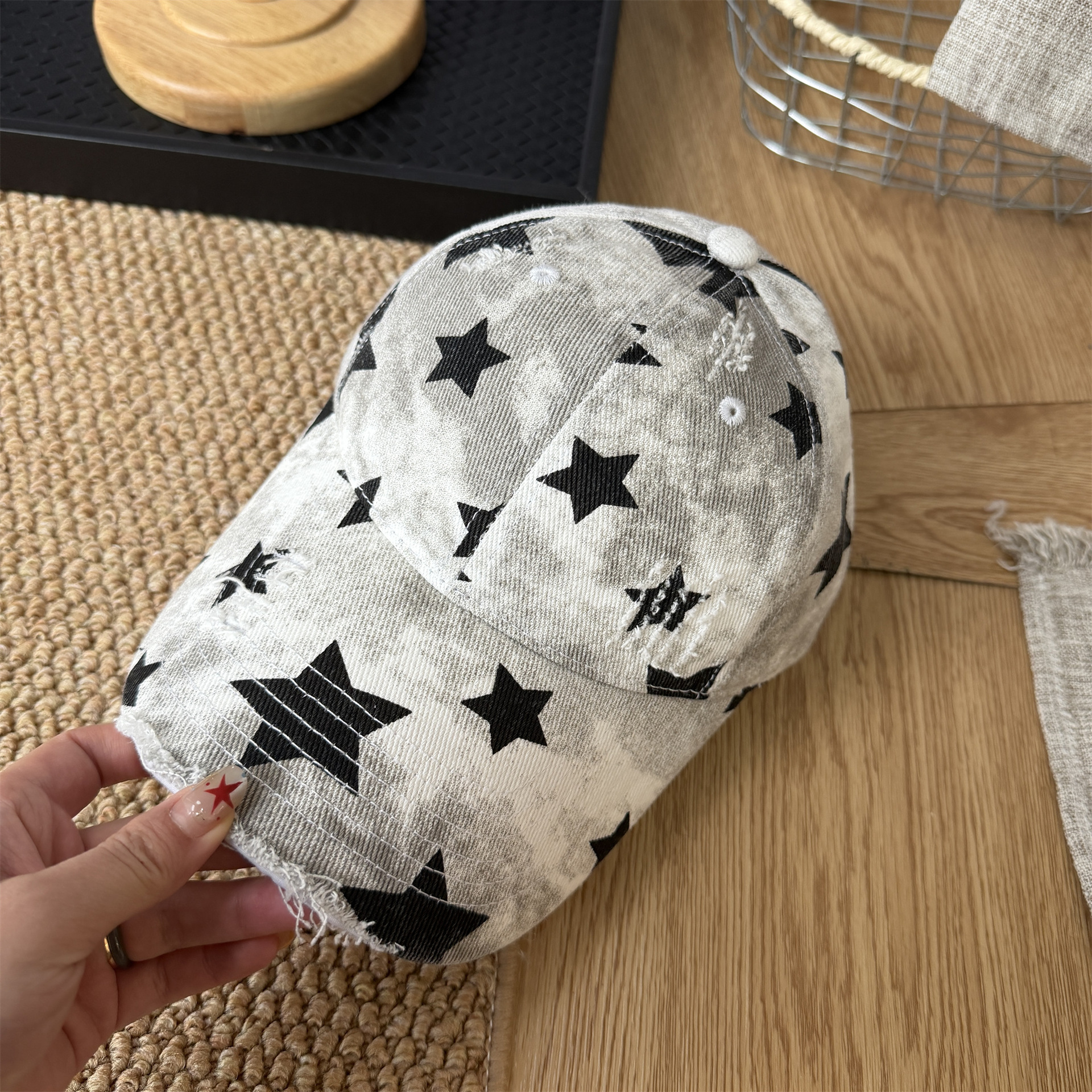 TEMU Star Distressed Ripped Baseball Cap Women's Casual Versatile Personalized Tie-dye Sunshade Duck Tongue Hat Men