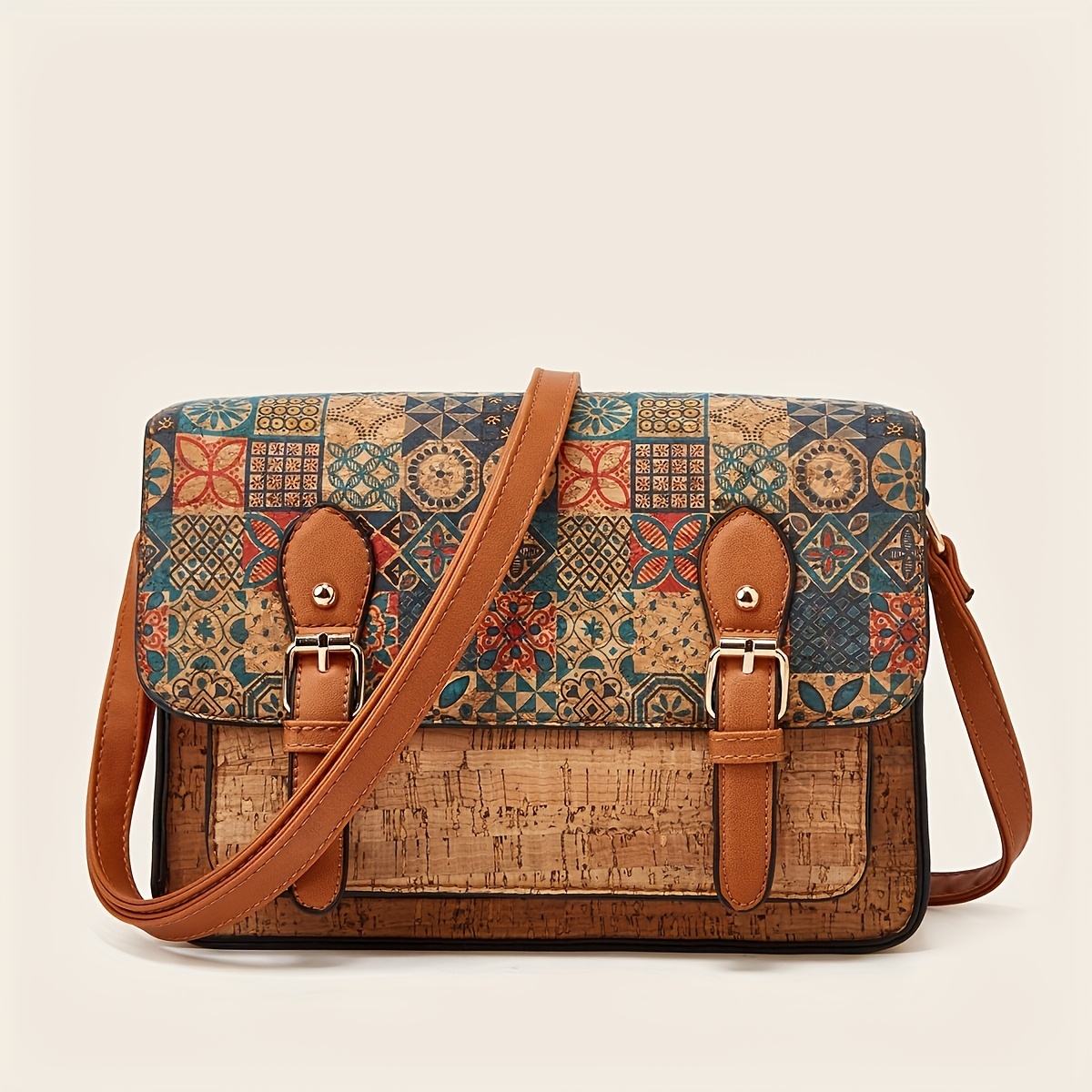 TEMU Vintage Floral Print Crossbody Bag, Mobile Phone Pouch, Courier Bag, Or Slung, Work Notebook Shoulder Bag, Women's Bark Pattern Phone Wallet,