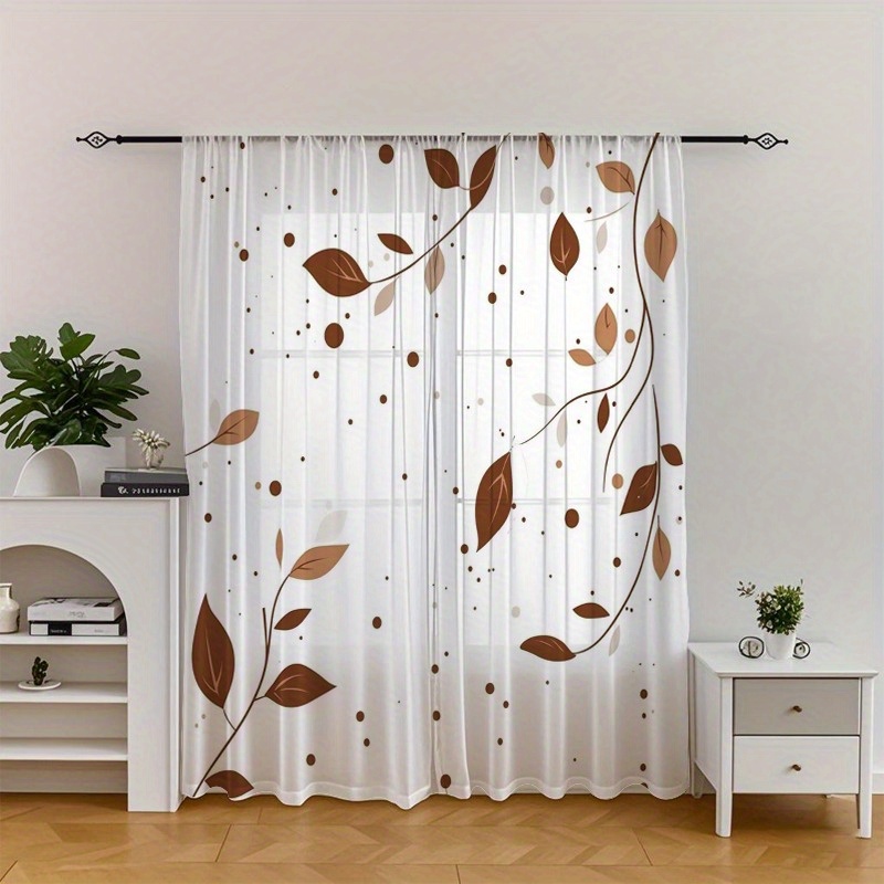 TEMU Open 2pcs Palm Leaf Printed Window Screen, Chiffon Screen, Modern Decoration, Country Style, Suitable For Bedroom, Living Room, Kitchen, Cafe,