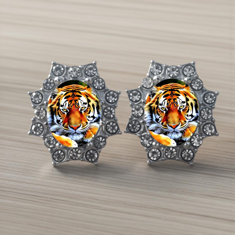 TEMU 2pcs Tiger Earrings Animal Earrings Wildlife Earrings Nature Earrings Flower Earrings Animal Earrings Jewelry Accessories Unique Jewelry