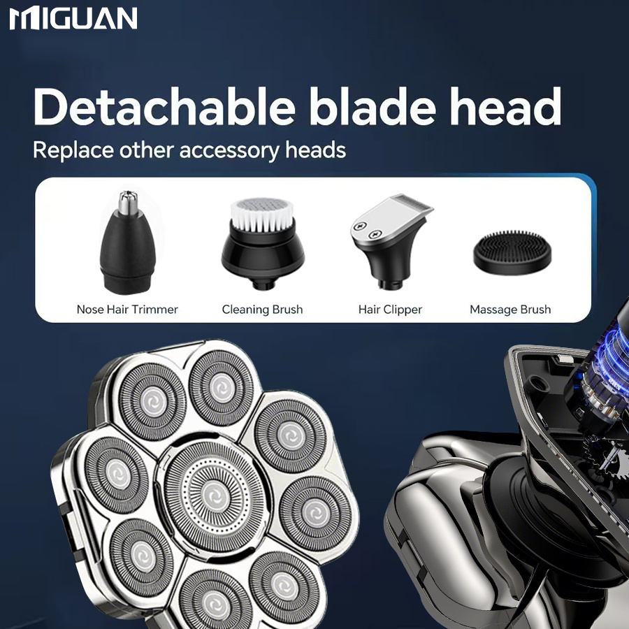 Multi-Functional Electric Shaver with 9 Heads for Bald Shaving