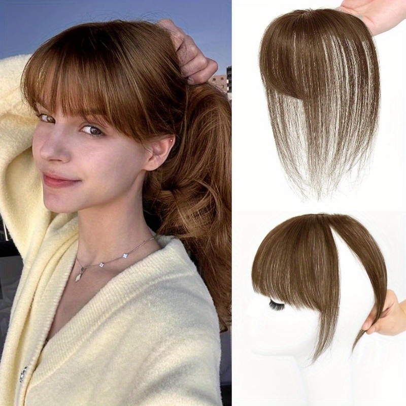 1pc human hair t shaped wig block cover with french bangs straight hair hair topper for women men real human hair easy to tidy match styles elegant     hair wig versatile hairstyle enhancer   cap details 5