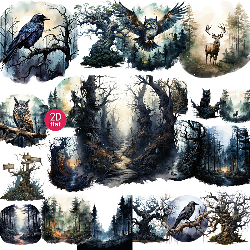 TEMU 2d Flat 20pcs Vintage Decorative Stickers, Gothic Mystery Animal And Nature Landscape Scrapbook Stickers, For Journal, , Notebook, Scrapbook,