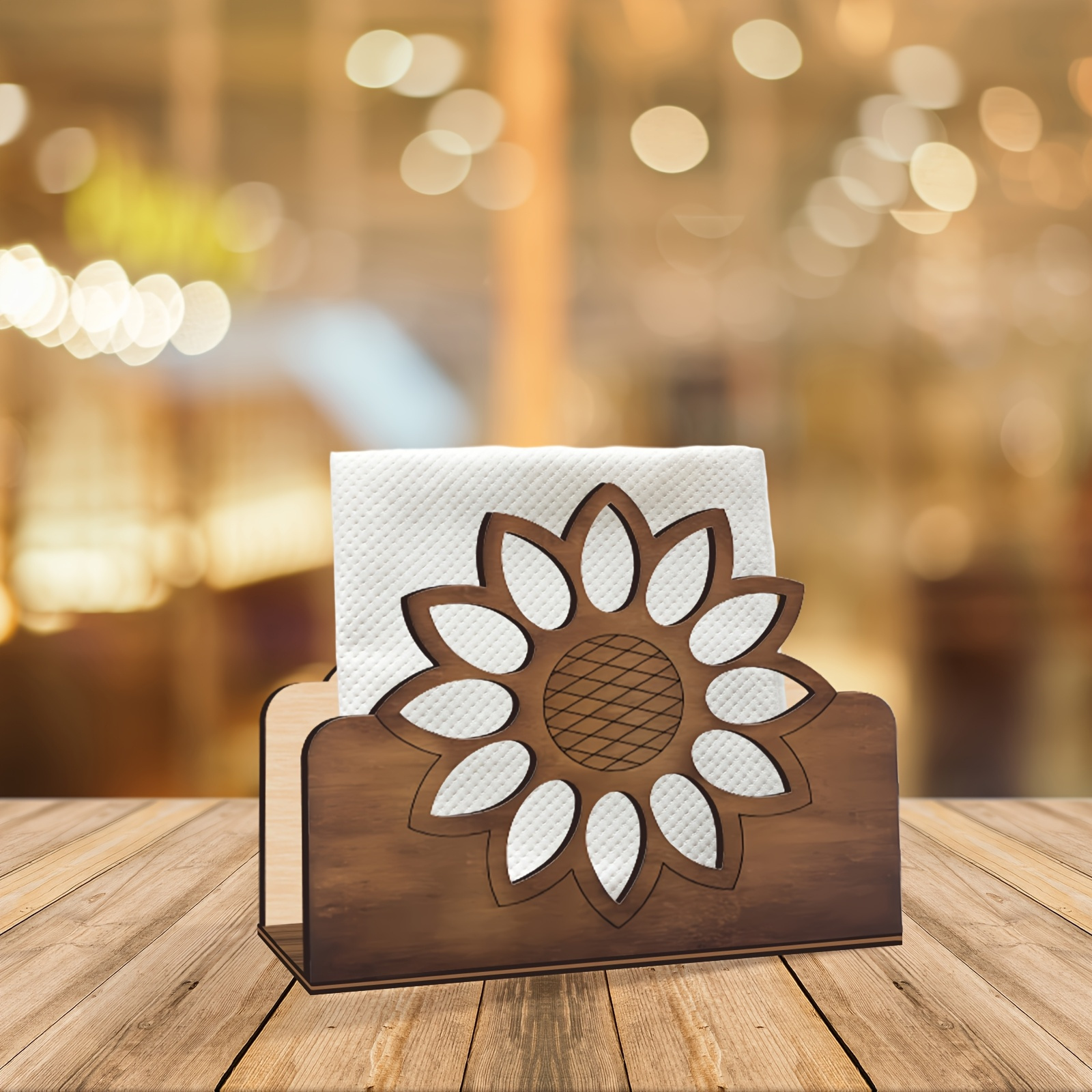 TEMU Wooden Sunflower Napkin Holder Decoration, Suitable For Decorating Tables And Countertops In Restaurants, Bars, Hotels, And Home Kitchens