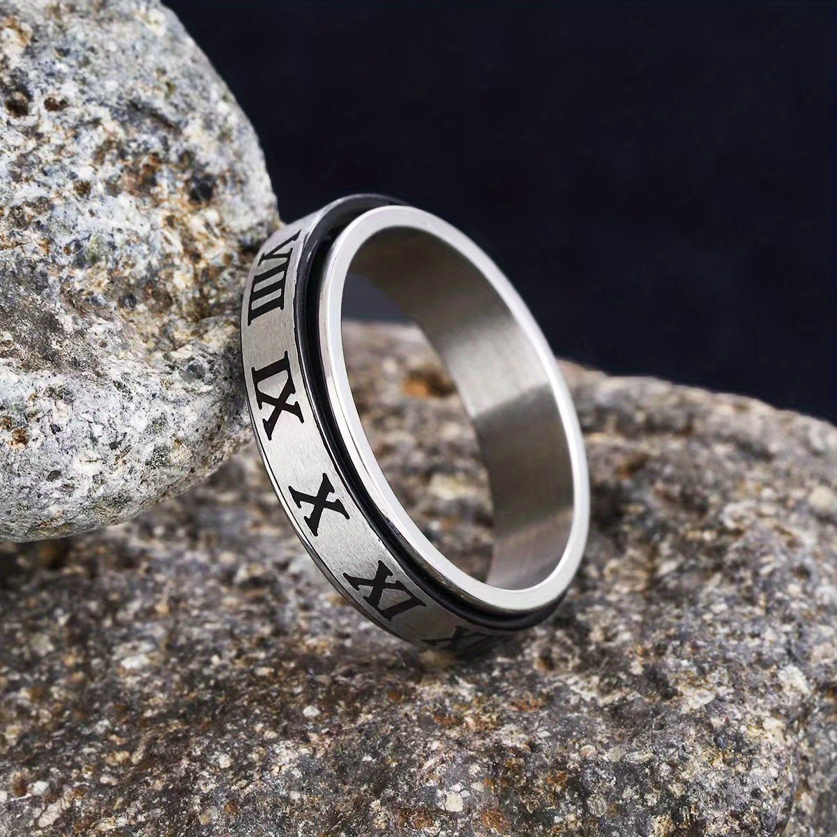 1pc vintage roman   ring stylish 6mm 304 stainless steel stress fidget spinner knuckle ring for men women rotatable wedding jewelry Product details 1