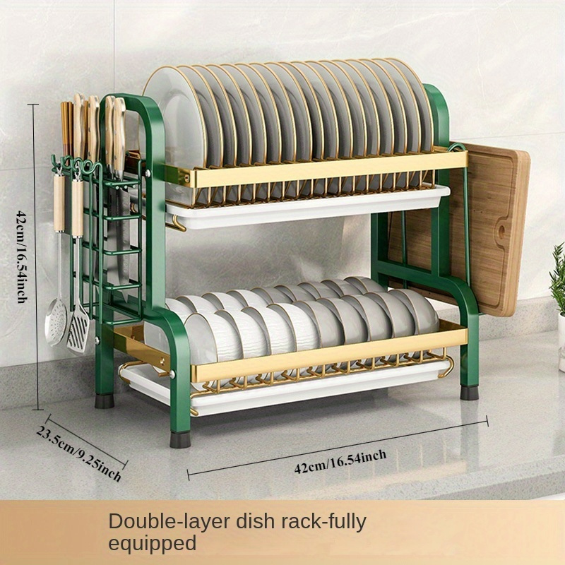 1pc Stainless Steel Kitchen Organizer - Multi-Tier Utensil & Dish Rack with Drainage, Space-Saving Countertop Storage, Durable Rust-Resistant Design for Modern Kitchens, Kitchen Rack, Compact Storage, Sturdy Construction, Organized Households