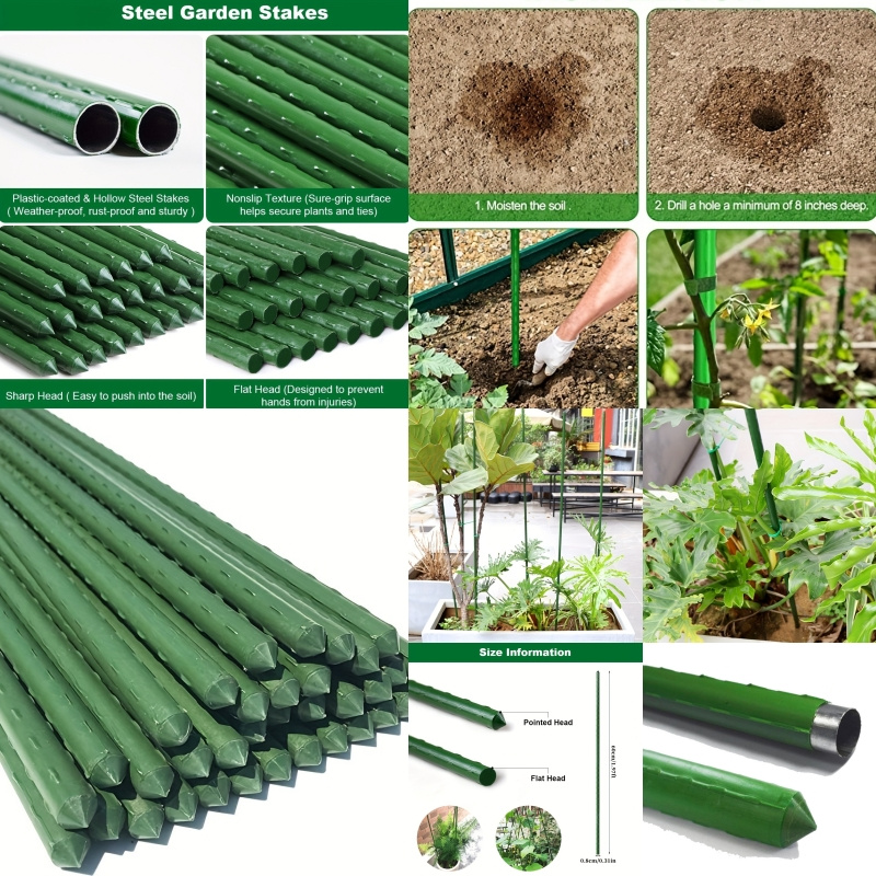 

20 And Portable Garden Stakes - Sturdy Coated Steel Pipe Plant Supports For Safe And Vertical Growth Of Climbing Plants.