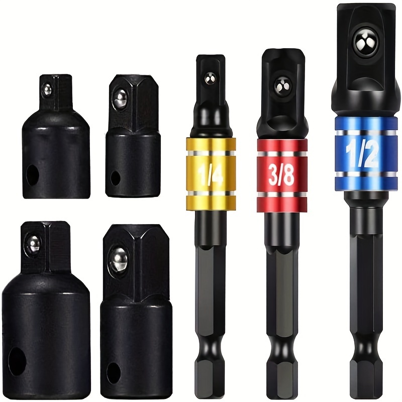 TEMU [Adaptateur de Douille à Chocs] Kit de 7 pièces - Extension et Adaptateur de Douille à Chocs - Convertisseur de Tige Hexagonale 1/4", 3/8", 1/2"