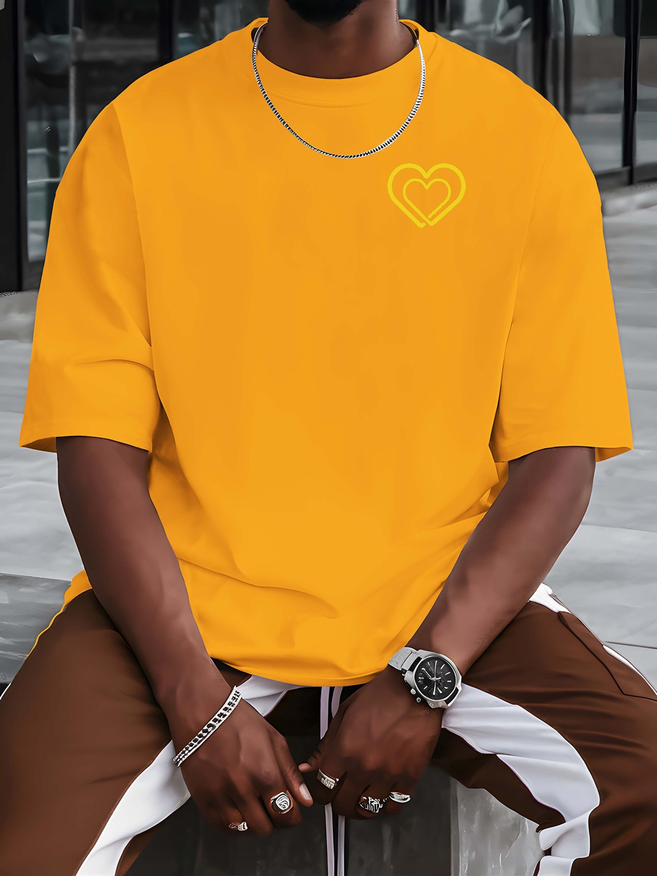 yellow   new summer outdoor mens short sleeved t shirt summer fashion trend top printed mens bottoming shirt spring and summer round neck casual versatile breathable top suitable for summer  