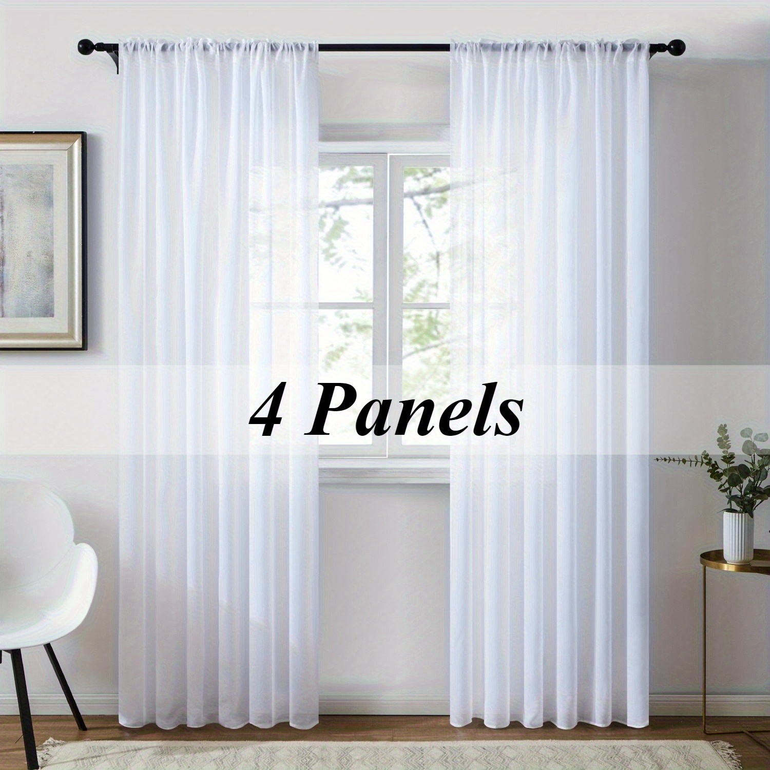 TEMU Set Of 4 Panels, Solid Color White Sheer Curtains, Sheer Light Filtering Window Coverings Curtains For Dining Room, Bedroom And Living Room