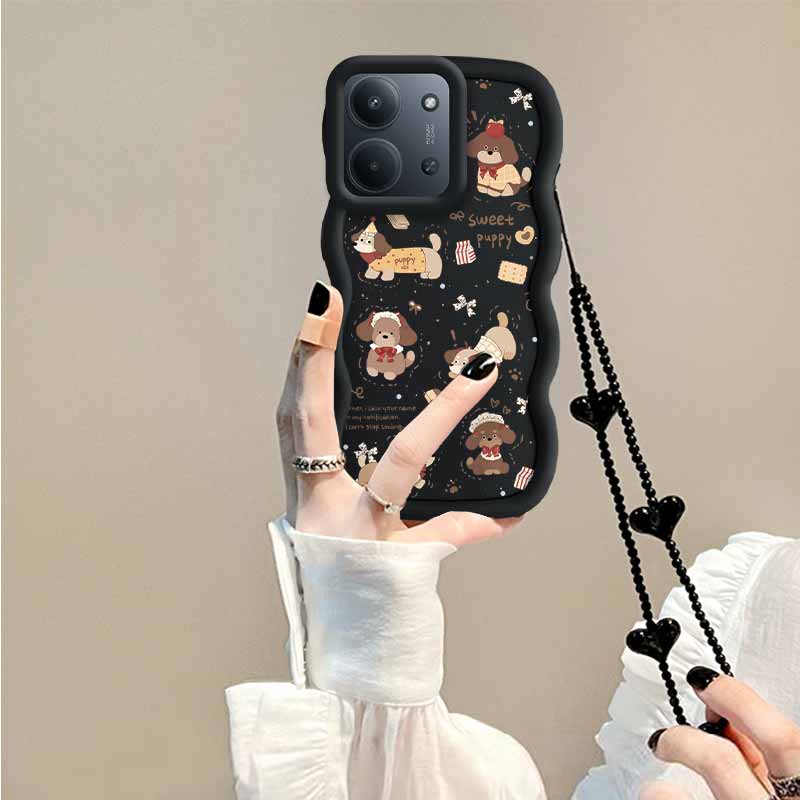TEMU Phone Case - Adorable Dog And A Lanyard Shaped Like A Black Heart. This Pattern Protection And Is Designed For Redmi 15c. Is Comfortable To Hold
