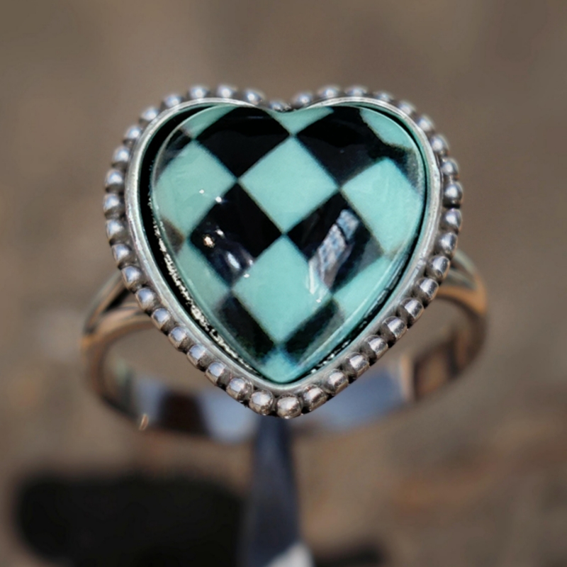 Creative Black & Green Color Blocking Plaid Ring