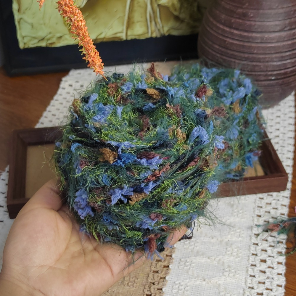 TEMU 50g/pc Blue Starry Night Hand-mixed Yarn, Wild Floral Pattern Gauze, Handmade Crochet Bag Scarf Pendant Hairband Decoration Knitting Yarn Ball