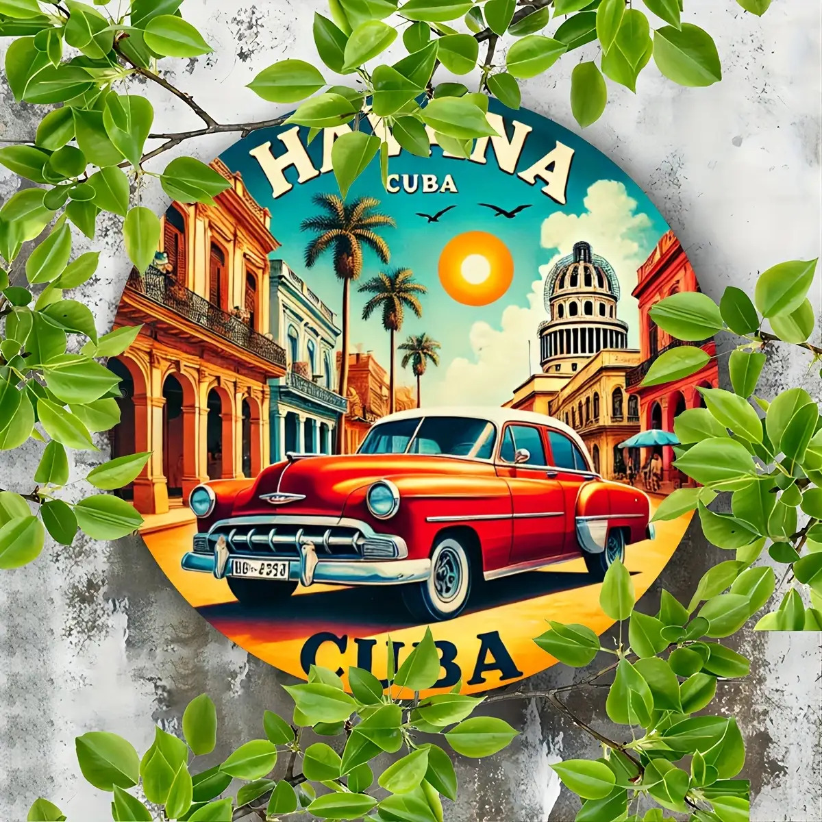 TEMU Décoration Murale Cuba - Panneau Rond en Bois à Suspendre pour Maison, Bar & Café, Décoration Rétro sur le Thème , La pour Pièce Espagnole,