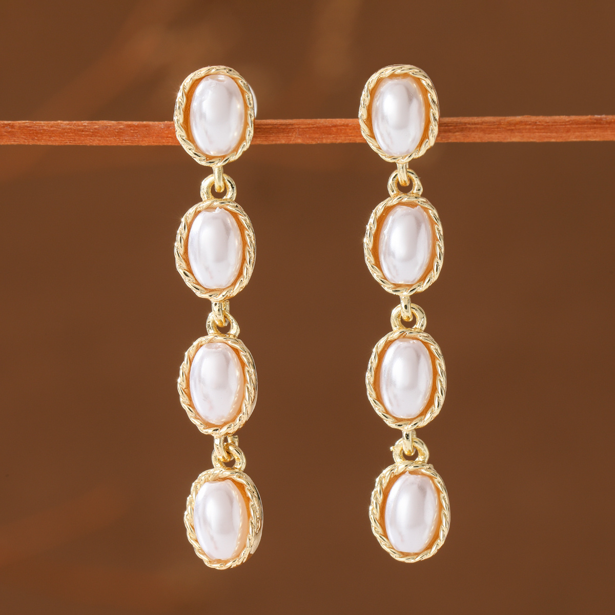 Luxurious Twisted Beaded Frame Pendant Earrings with Faux Pearls