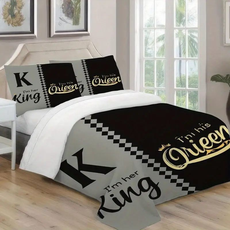3pcs king queen couple bedding set black duvet cover matching pillowcase elegant pattern bedding series romantic bedroom home decor gift soft comfortable modern bedding 1 duvet cover 2 pillowcases Product details 8