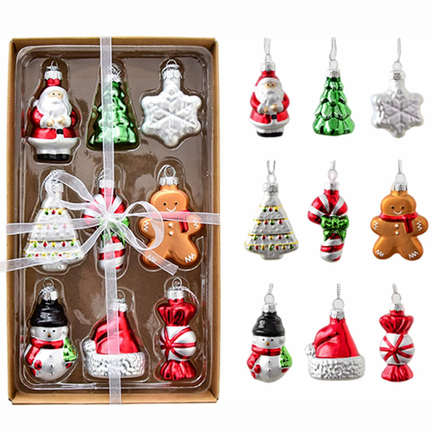 TEMU 9pcs Blown Glass Christmas Tree Decorations, Glass Vintage Christmas Ornaments Set, Traditional Red Green White Xmas Hanging Ball Ornaments Bulk