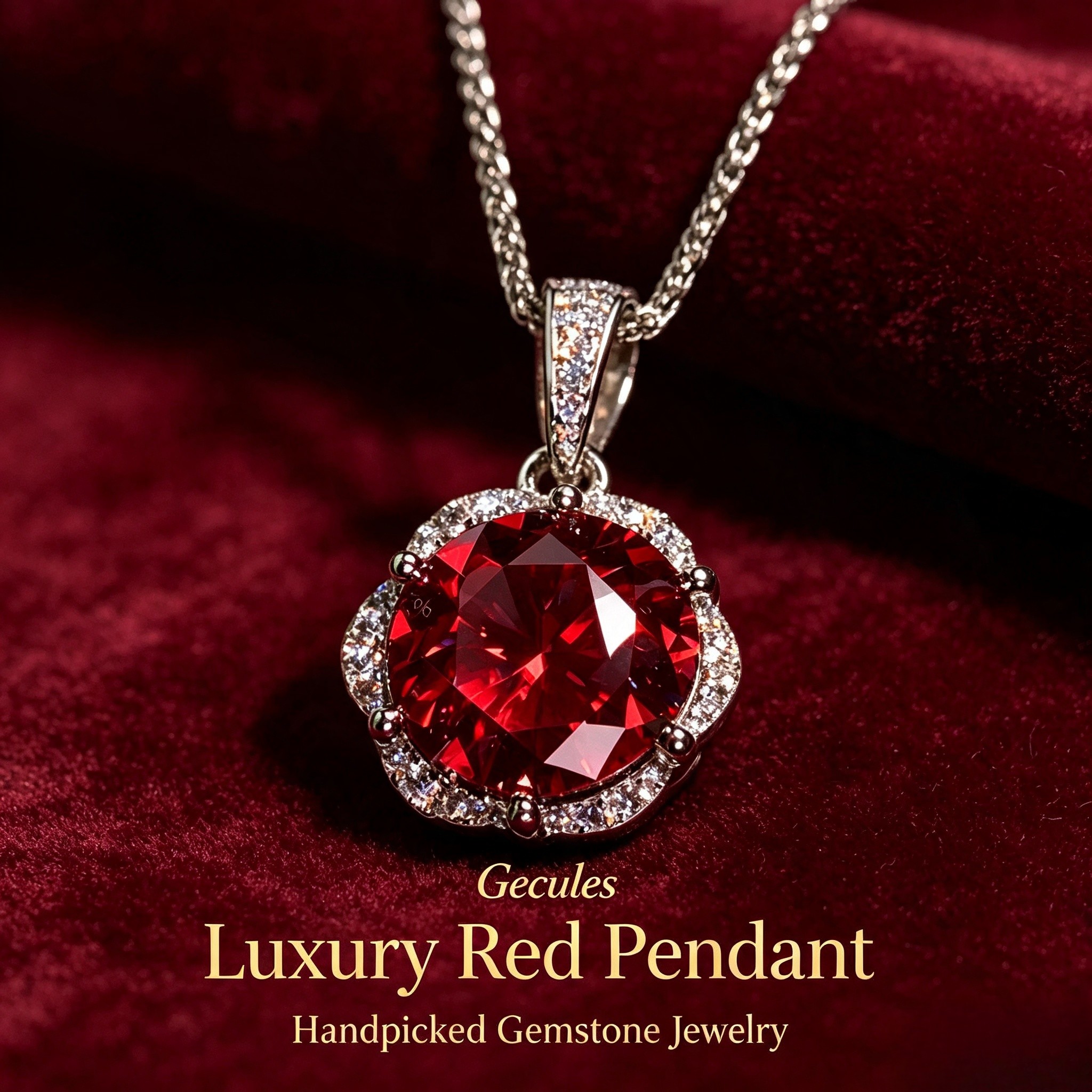 TEMU 1pc 925 Silver Synthetic Ruby Pendant Chain Necklace, Suitable For Birthday Parties, For Men And Women.this Is A Jewelry Suitable For Gifting,