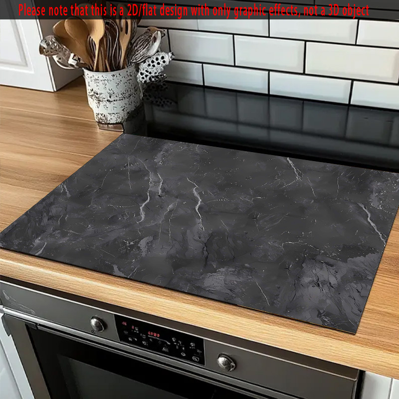 Image of 2d Flat Printing, Stove Top Mat - Heat-resistant Anti-slip Gray Marble Cooktop Cover, Scratchproof Electric Glass Stove Compatible, Fits /electric Burners, Easy- (grey/black) For Induction & , 2d Flat