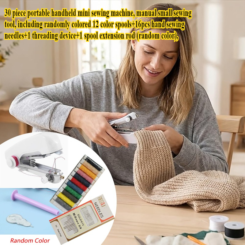 TEMU 30pcs Portable Handheld Mini Sewing Machine, Manual Small Sewing Tool, Including Colored 12-color Spools And 16pcs Hand Sewing Needles And 1