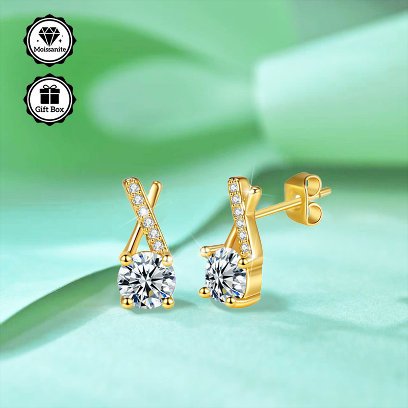 TEMU A Pair Of Stud Earrings Set With White Moissanite, With Low Sensitivity Auricular Needle Stud Earrings, Simple Women Stud Earrings, Colorful