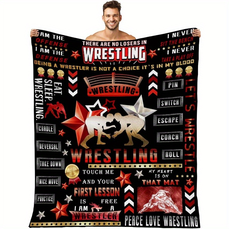 

1pc Wrestling Polyester Blanket - 51.2" X 59.1" Tear- Embroidered Blanket For , , For