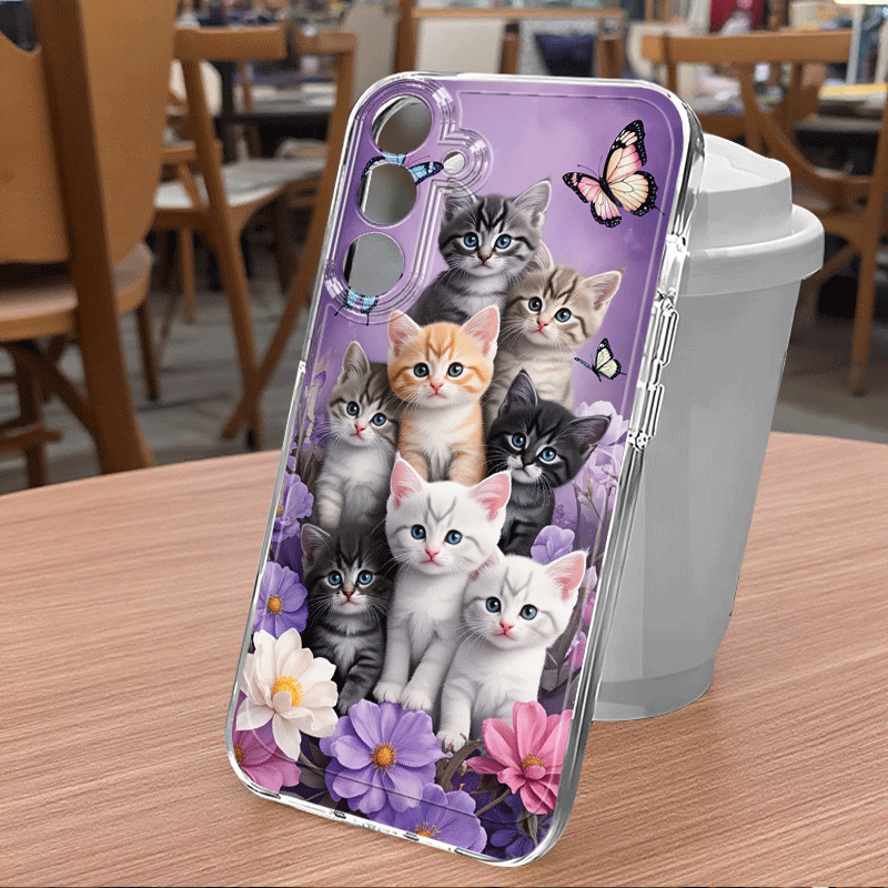 Husă Telefon - Purple Realm Drăguță cu Pisică și Fluture, pentru Samsung Galaxy A02 A03S A04 A05S A06 A13 A14 A15 A16 5G A21S A22 A23 A24 A25 A26 A32 A34 A35 A36 A50 A52 A53 A54 A55 A56 A73 S21 Ultra S22 Plus S23+ S24 FE S25, TPU Creativ Personalizat