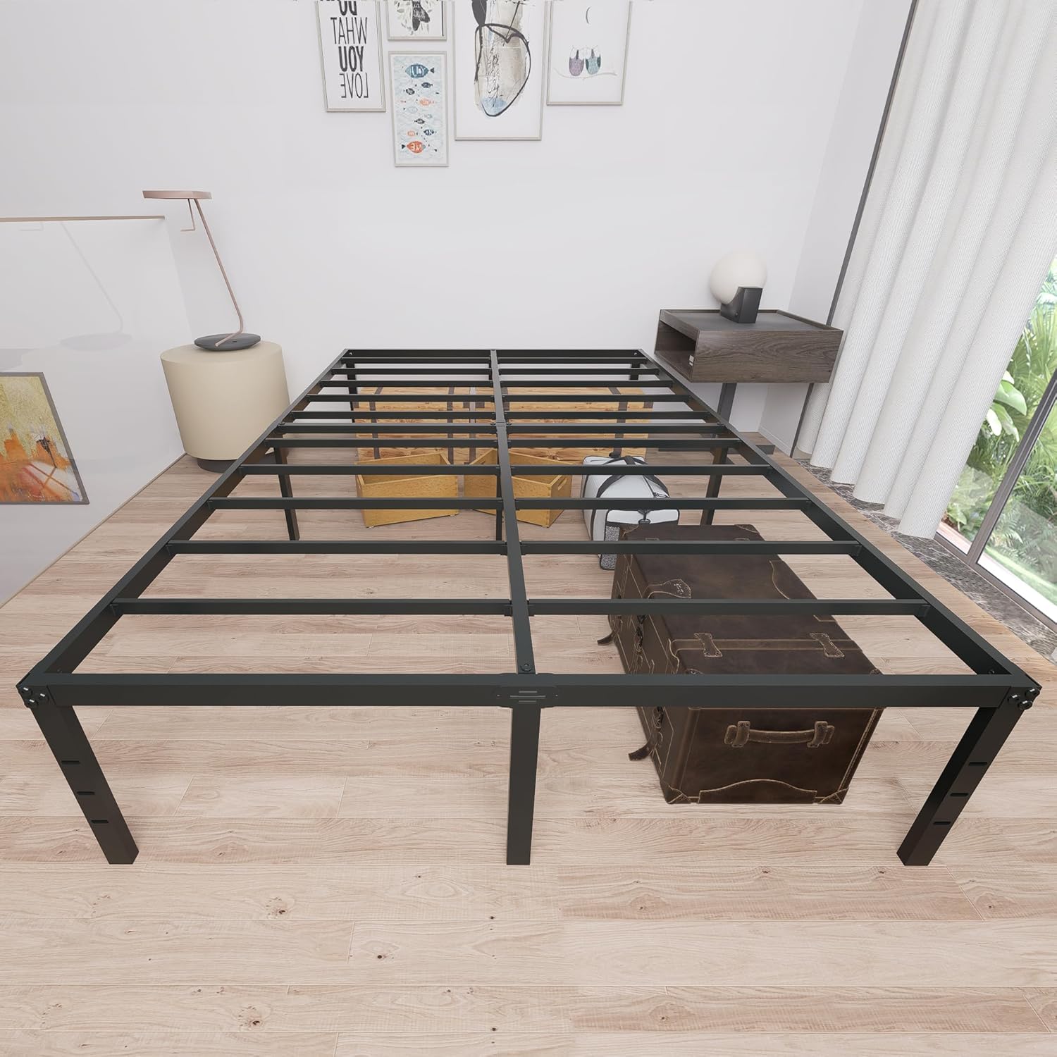 E-shop Bettgestell Metallbettgestell mit Gittergestell 42cm hoch Einzelbett Doppelbett für Schlafzimmer Gästezimmer