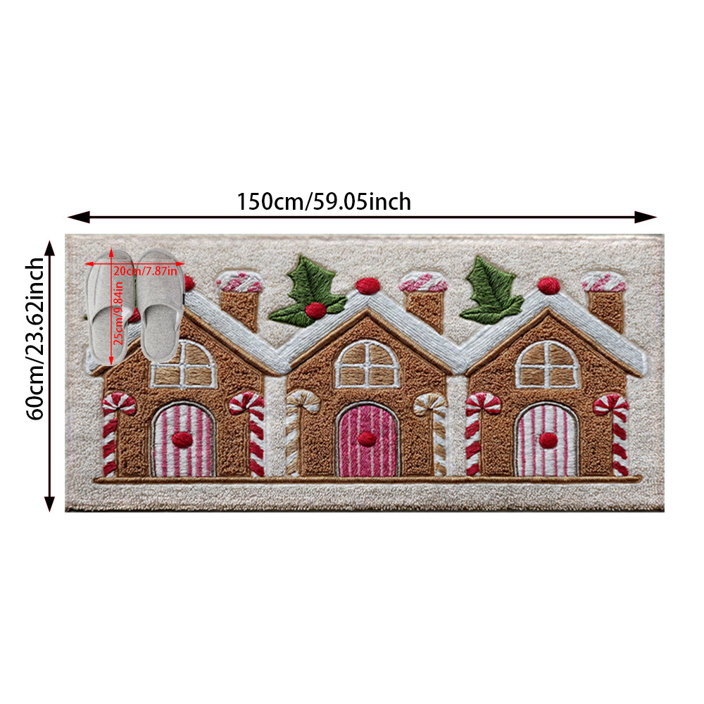 TEMU 1pc Easy Christmas House Pattern Faux Cashmere Material, Printed Anti-slip Floor Mat, Anti-slip Mat, Suitable For Festival Parties, Party