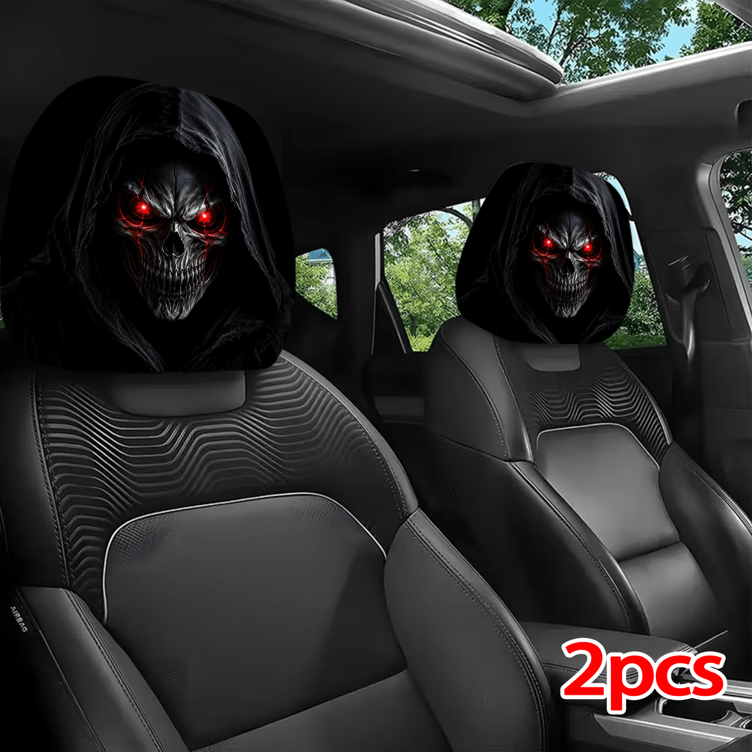 Temu – TEMU Halloween Horror 2pcs Printed Car Headrest Covers, For Universal Installation, Red- Death Theme Fun Car Accessories, Ideal Interior Accessories
