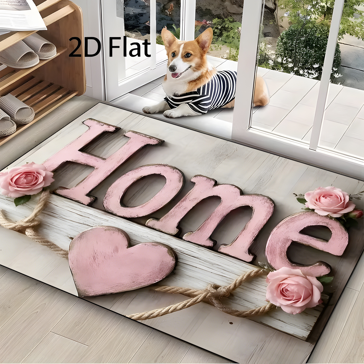 TEMU 2d Flat, 2d Flat, 1pc Of Pink Wood Grain Patterned 2d Printed Bathroom Rug And Door Mat, Short Plush Kitchen Carpet, Lightweight And Easy To