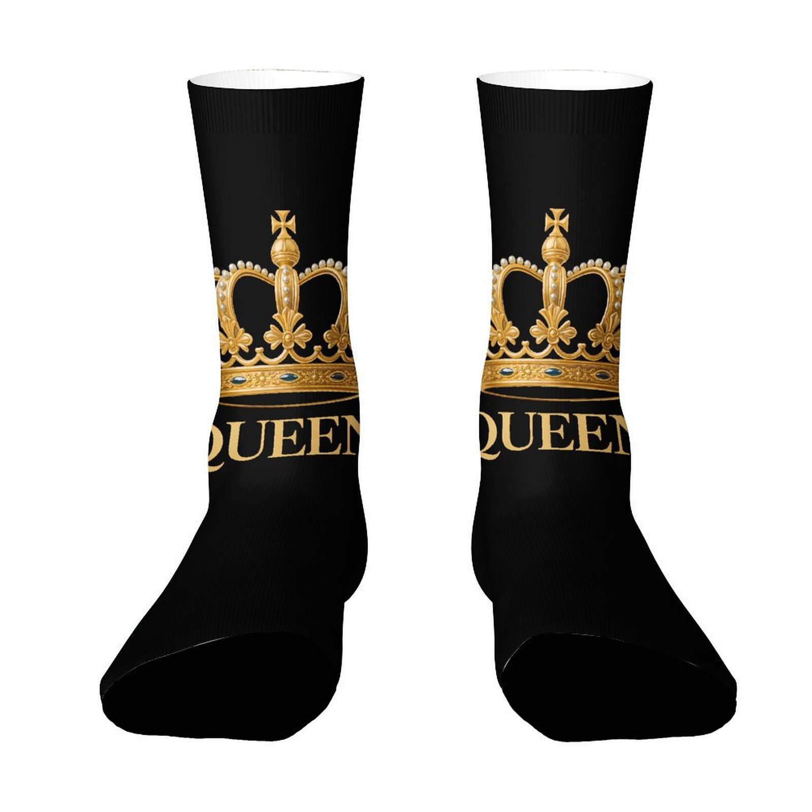 TEMU Une paire de chaussettes unisexes d'extérieur avec un motif de couronne et de lettres "Queen", , lavables en machine, adaptées aux passionnés de