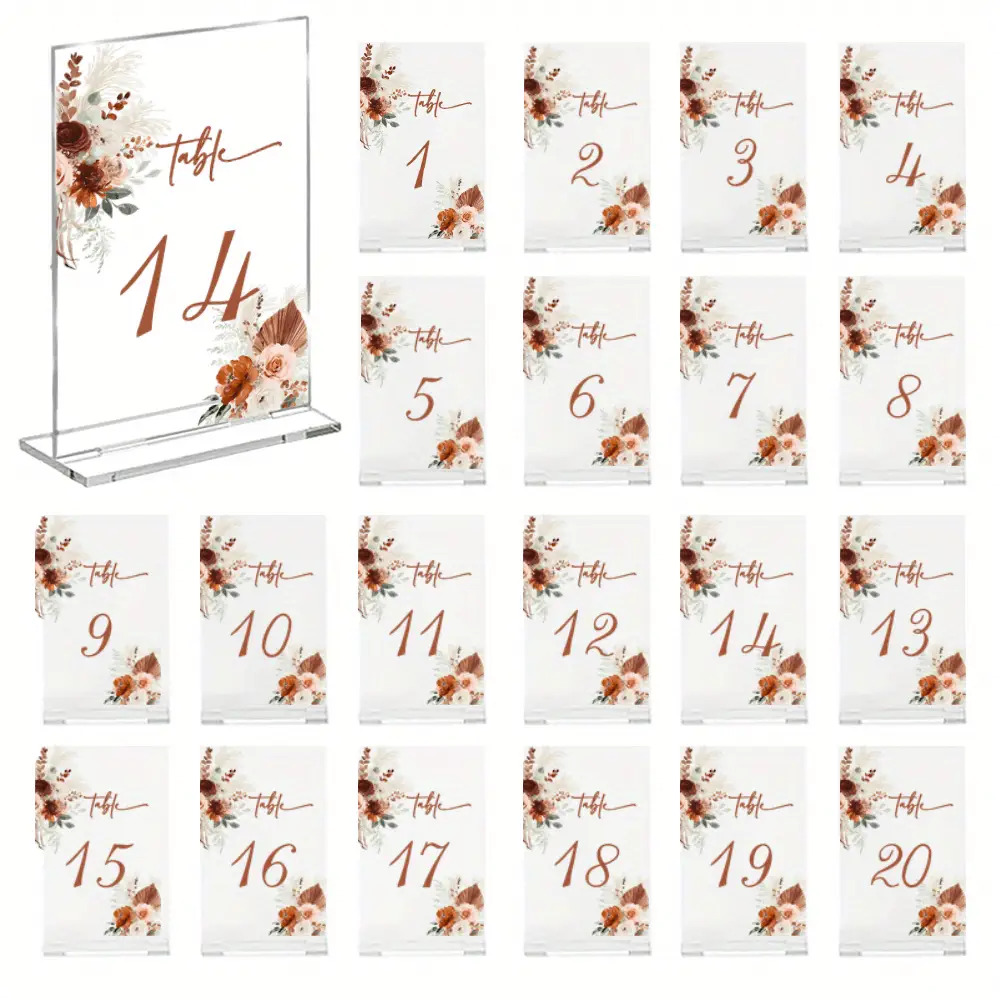 TEMU Cartes de Numérotation de Table Florales Élégantes 1 et 11 - Décorations de Mariage, Fête et Banquet - Centre de Table en Acrylique à Motif