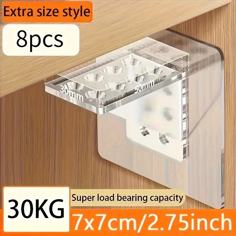 TEMU 8pcs Heavy-duty Adhesive Shelf Brackets - No-drill, Modern Plastic Wall Mounts For Kitchen Cabinets, Bathroom, Garage Storage & Utility Hooks -