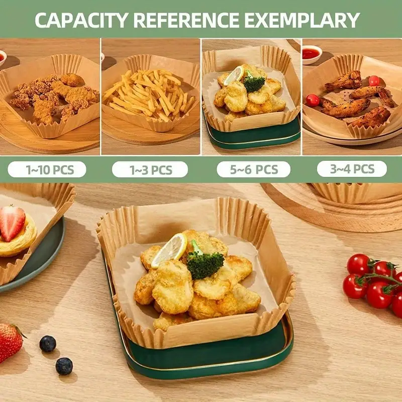 125pcs air fryer liners nonstick, oilproof, waterproof, food grade parchment paper - pre-cut 8x8 inch square sheets, surface for easy , compatible with air fryer, oven, microwave, deep fryer - ideal for home, restaurants, parties, commercial kitchens - disposable baking sheets, kitchen essentials, practical kitchenware, oilproof liner Product details 3