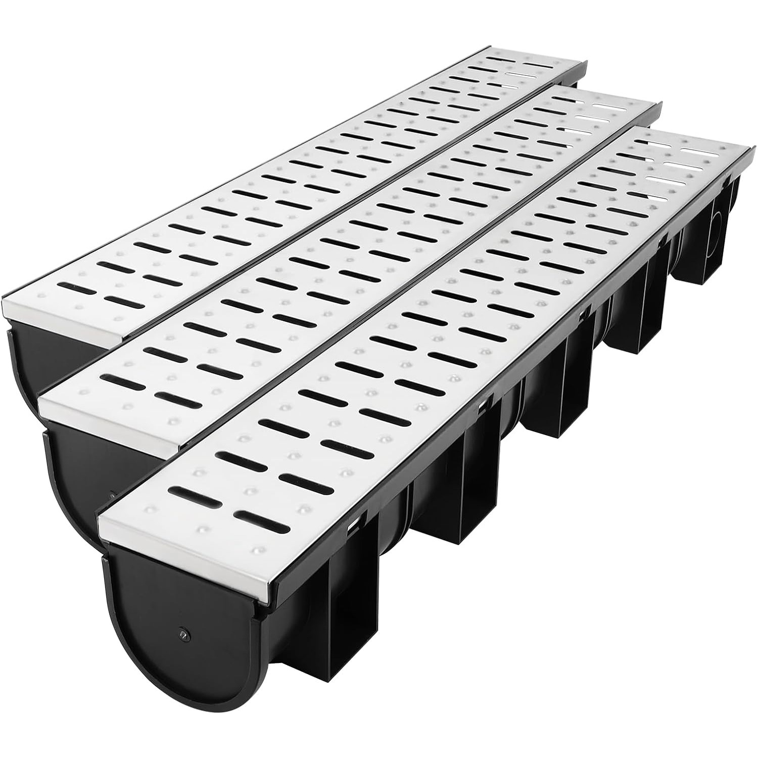   3 trench drain system package high quality grate sturdy hdpe channel the   for water drainage in garages driveways gardens pool decks patios and walkways dimensions 39x5 9x3 1 inches  
