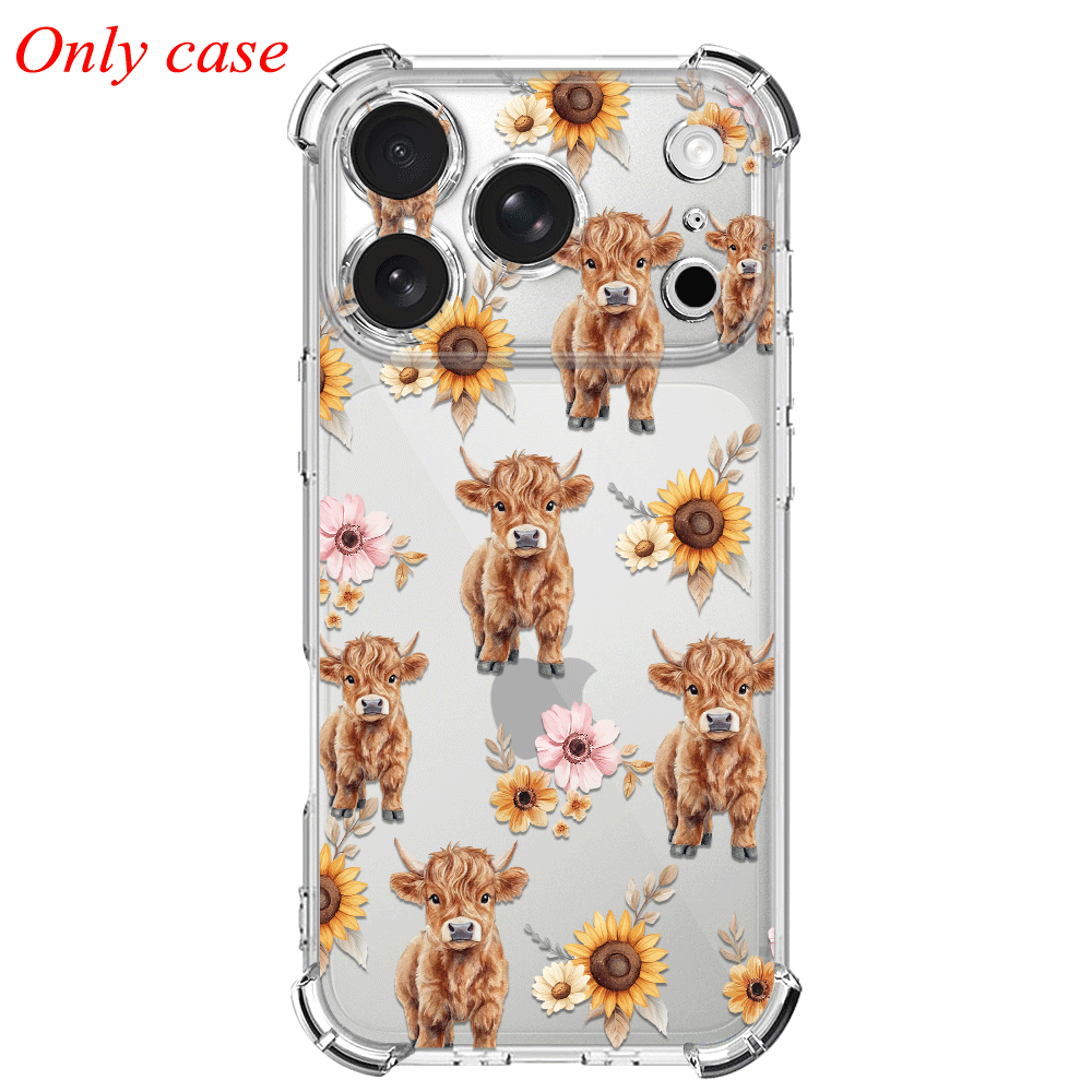 TEMU Phone Case - New Highland Cow And Floral Pattern Phone Case Suitable For Iphone 17 Pro Max Transparent Tpu Uv Printing Phone Case
