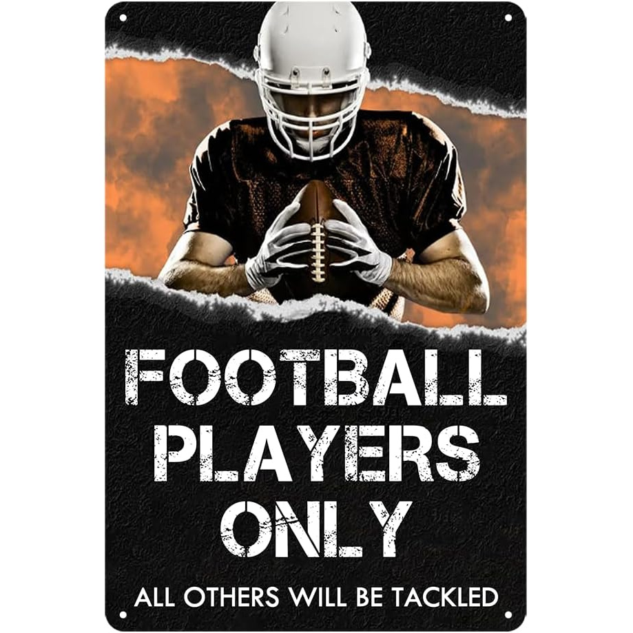 Boys Football Wall Decor - Metal Sign With | Distressed Sports Room Art Suitable For Boys 8-12 Years - Door-mounted Football Posters For Bedroom, Game Room - 30.48 X 20.32 Cm