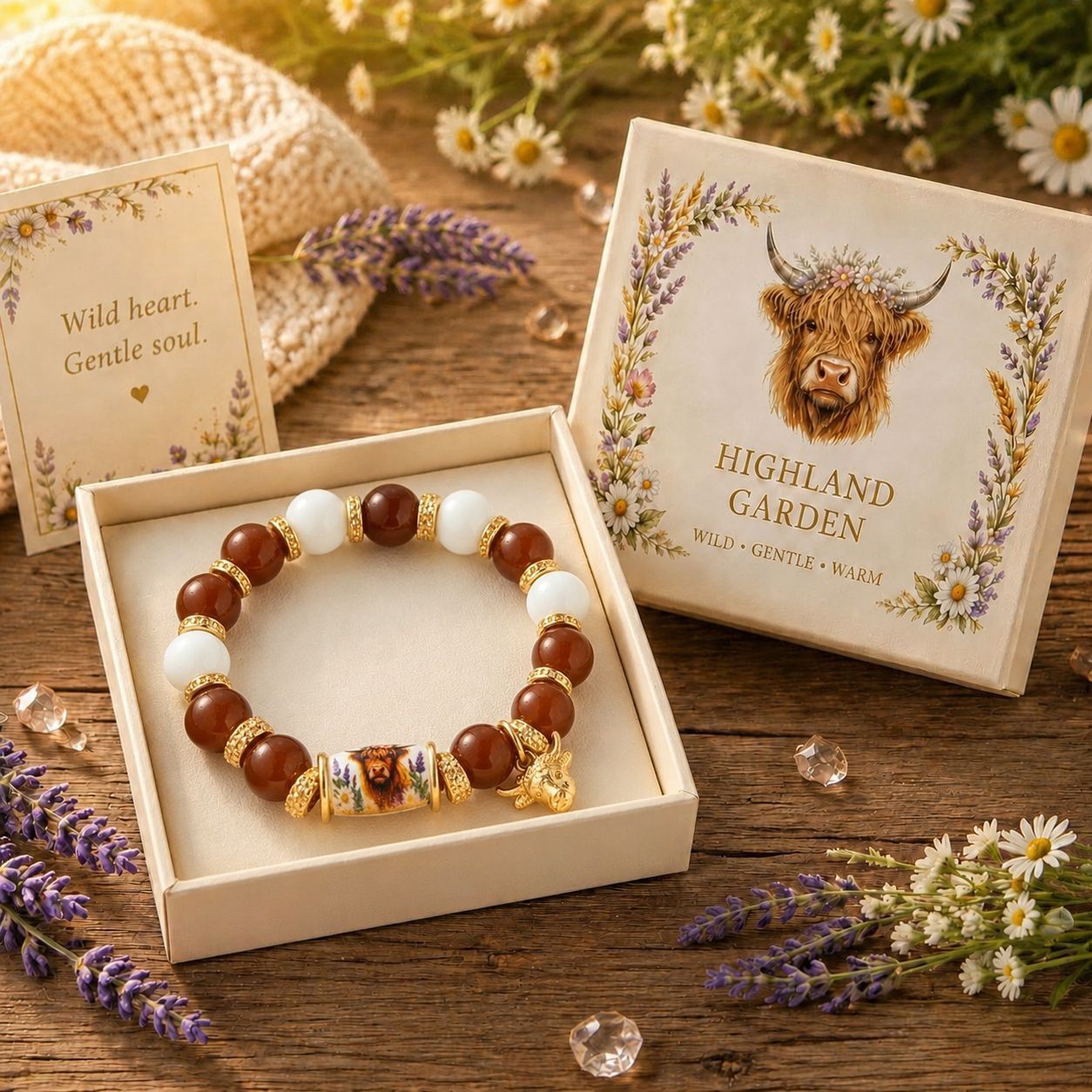 TEMU Bracelet vintage sur le thème de Highland avec un pendentif floral de vache ; Bracelet artisanal de style bohème western, parfait comme cadeau,