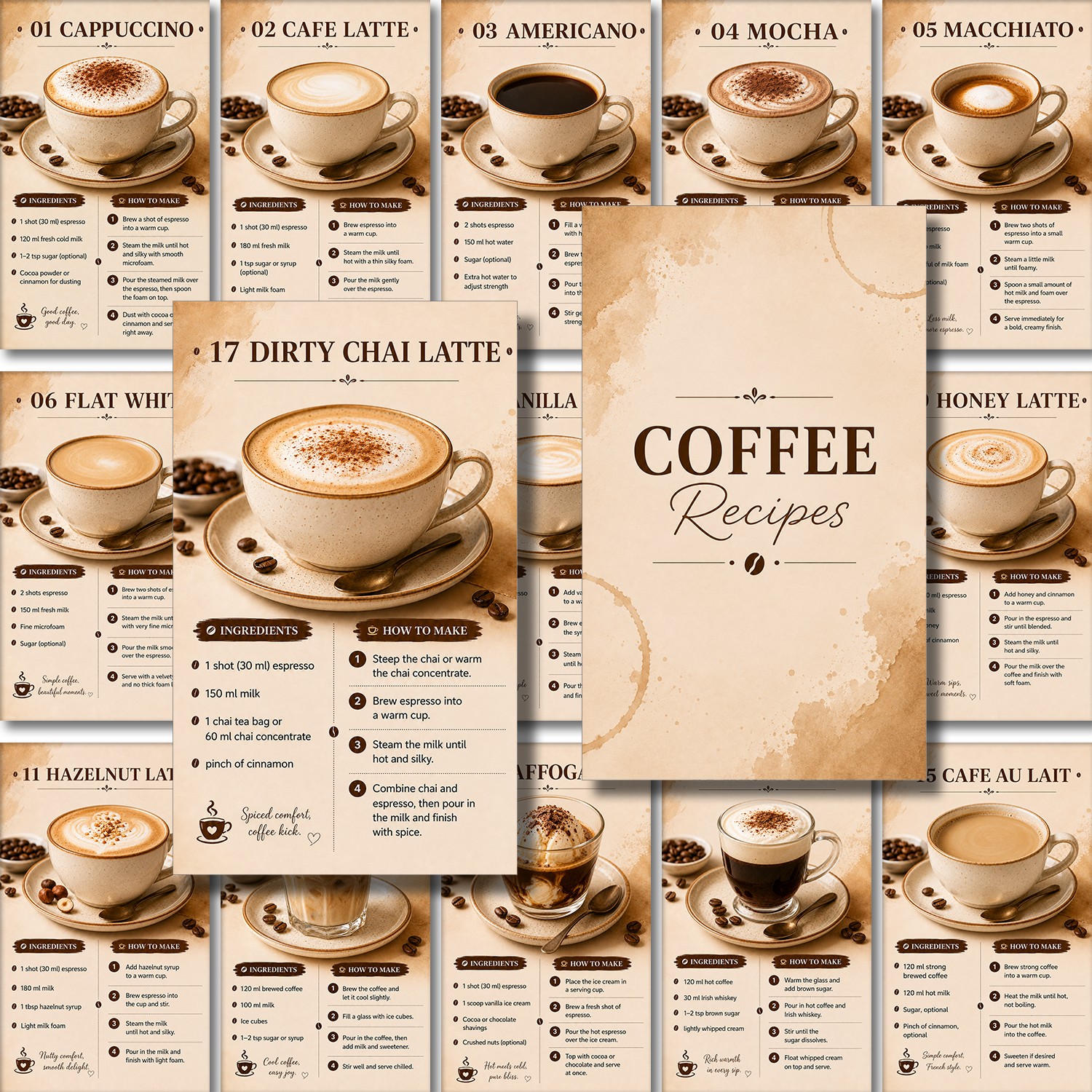 TEMU Recipe Cards - -by-step Cafe-style Drink Guides For And For Home Baristas, Perfect For Home Brewing, Kitchen Decor, And Coffee Stations,