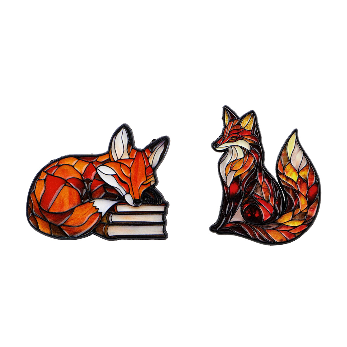 Image of 2pcs Cute Cartoon Fox Enamel Pins | Alloy Brooch With Silicone Back , Ideal For Jewelry Gifts And Lapel Additions